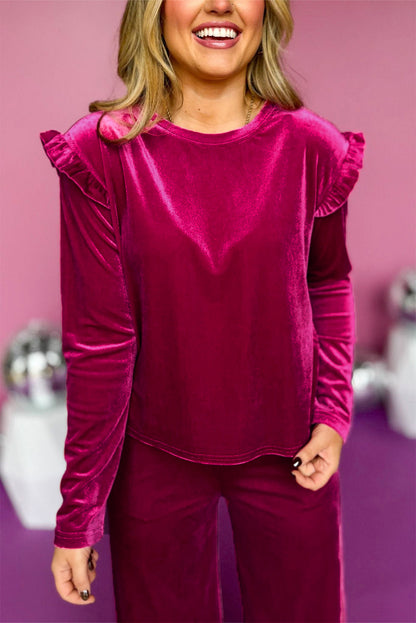 Solid Velvet Top and Pants Set