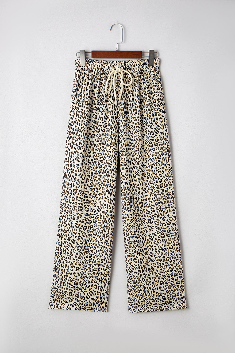 Leopard Drawstring Elastic Waist Straight Leg Pants