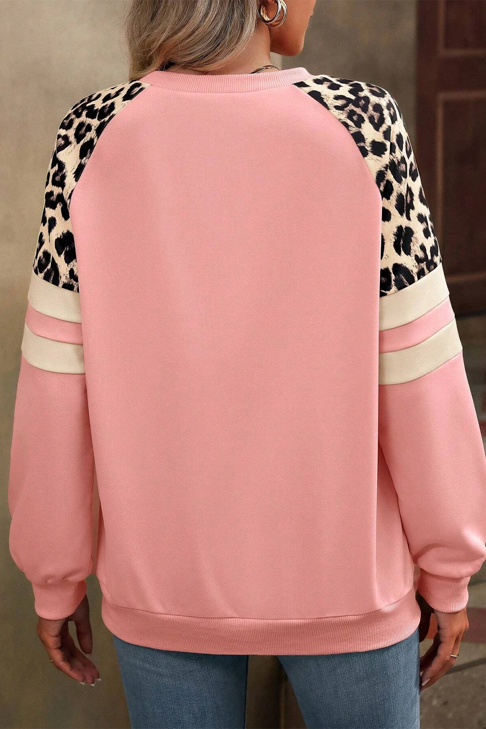 Leopard Colorblock Raglan Sleeve Sweatshirt