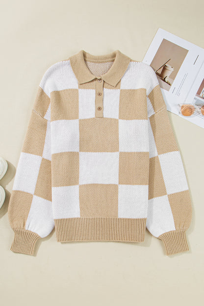 Checker Collared Long Sleeve Sweater