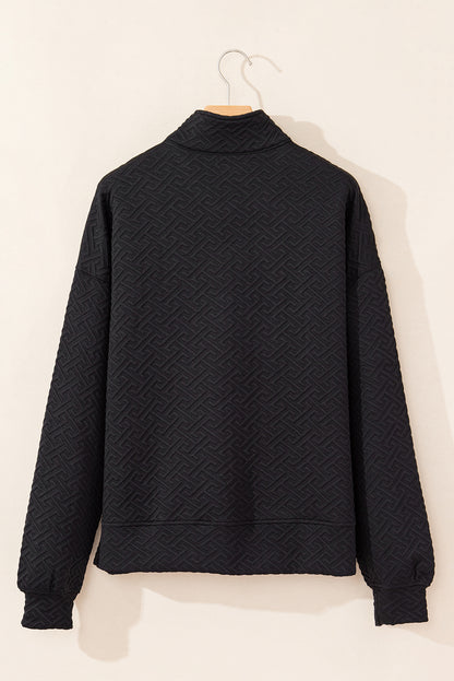 Textured Half Zipped Collared Sweatshirt