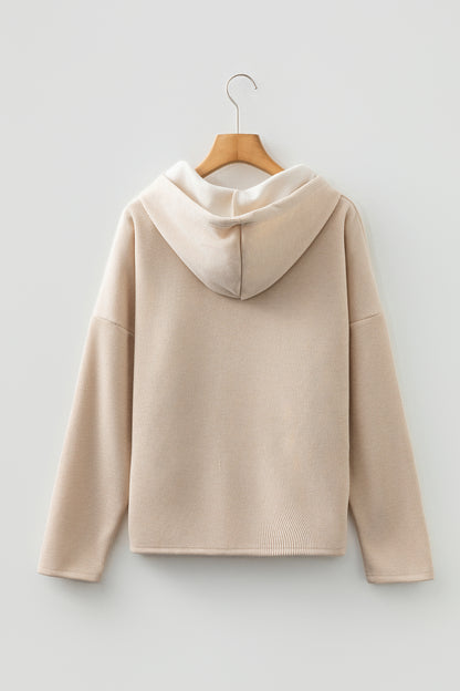 Ribbed Knit Leopard & Lace Drawstring Hoodie