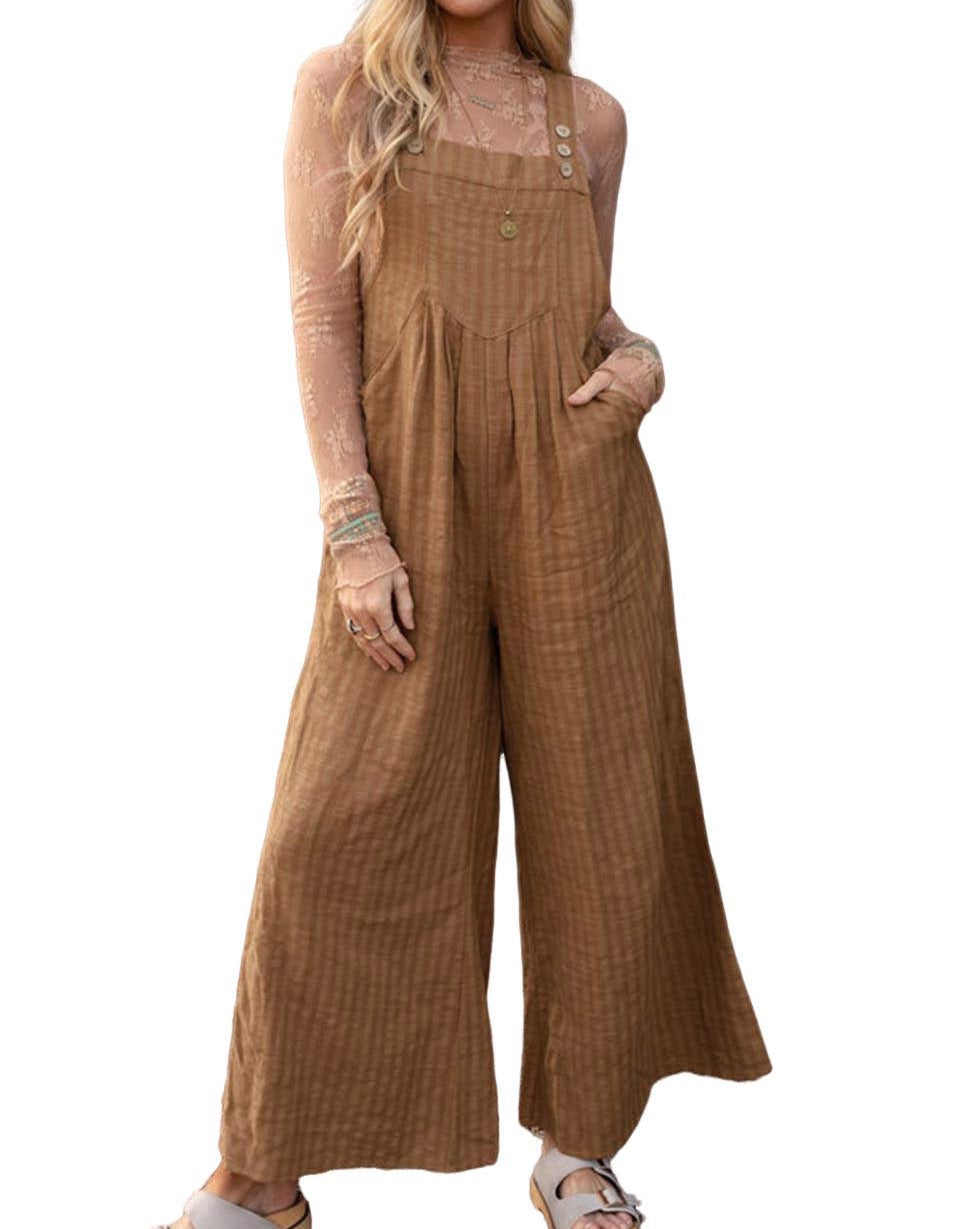 Stripe Pleated Jumpsuit w/Pockets