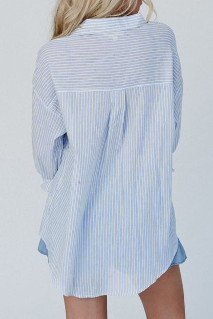 Stripe Pleated Ruffle Buttoned Shirt