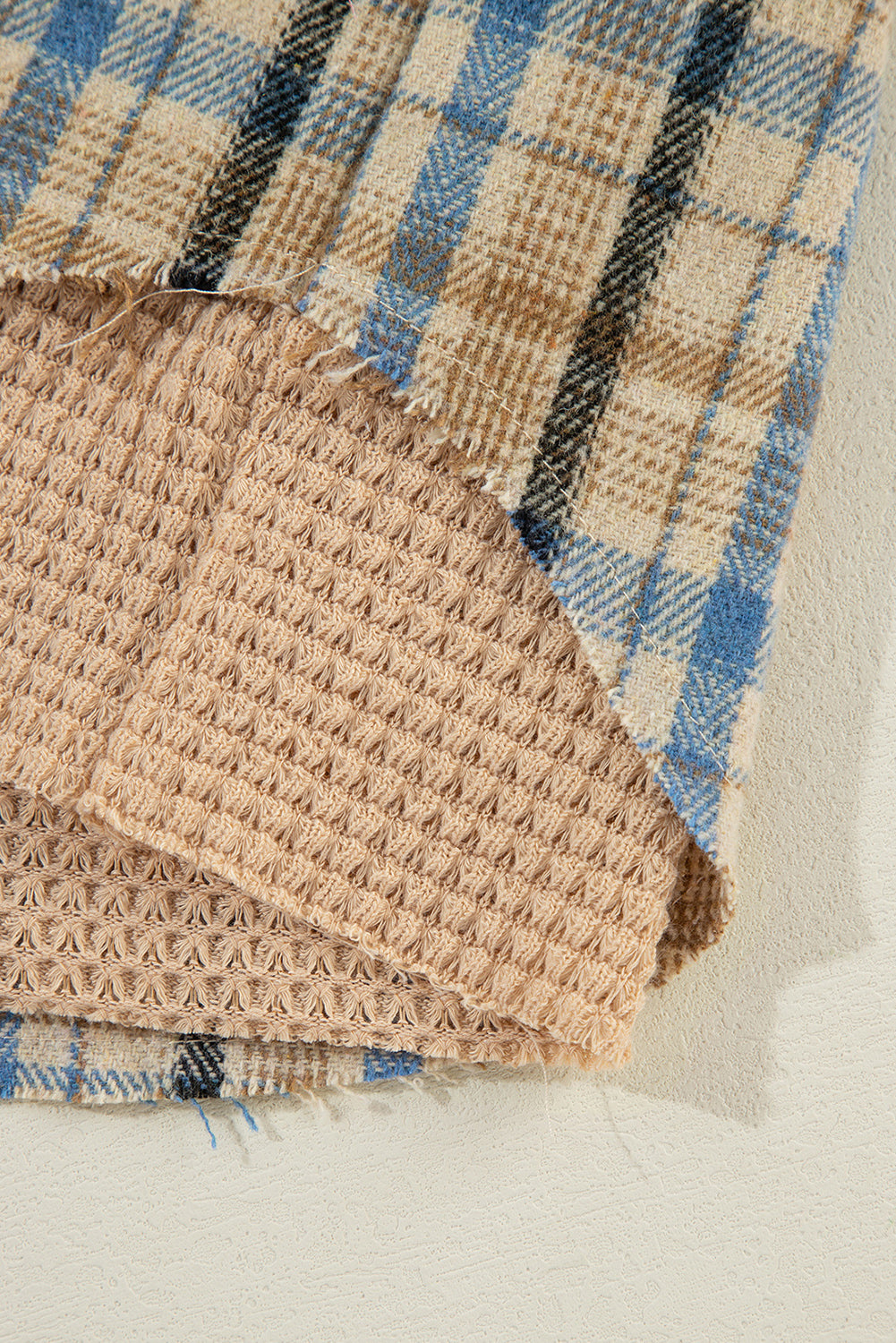 Plaid Waffle Knit Patchwork Shacket