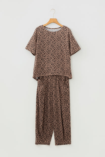 Leopard Loose Tee & Drawstring Waist Pants Set