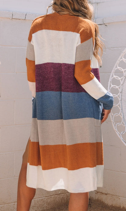 Colorblock Pocketed Duster Cardigan