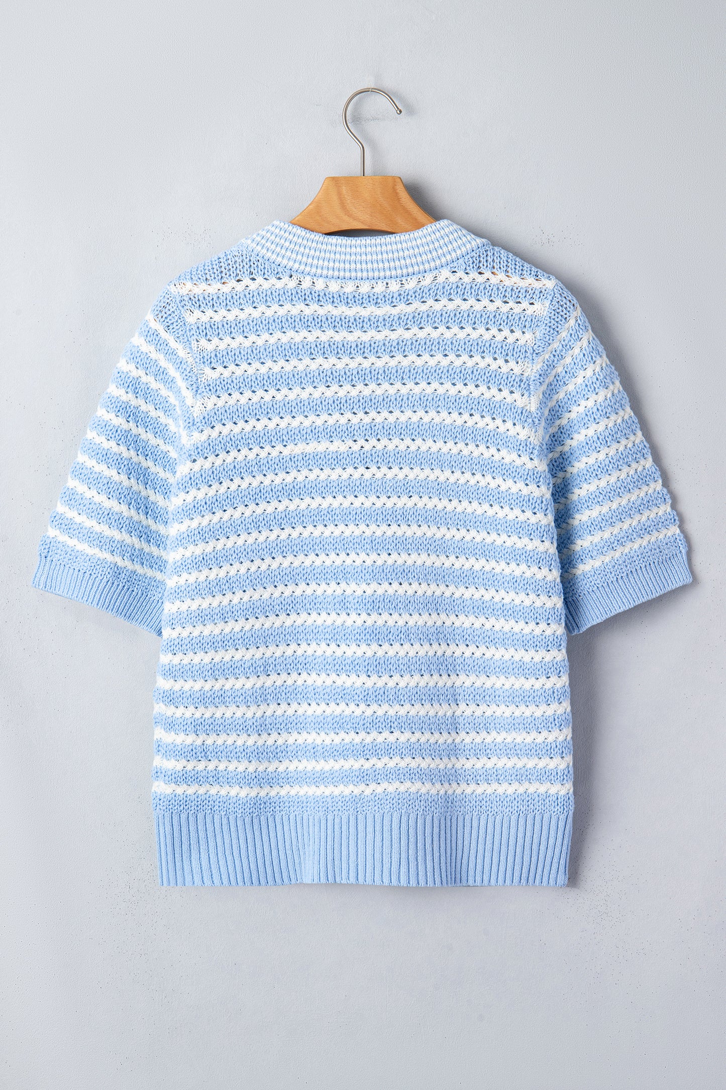 Stripe Bow Tie V-Neck Short Sleeve Sweater