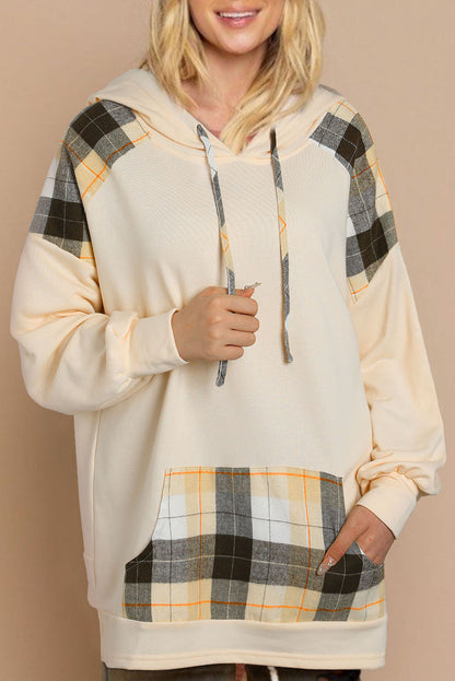 Plaid Patchwork Kangaroo Pocket Hoodie