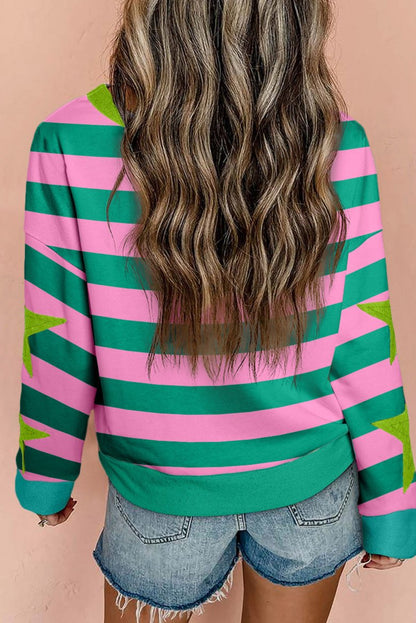 Stripe Star Patchwork Pullover Sweatshirt