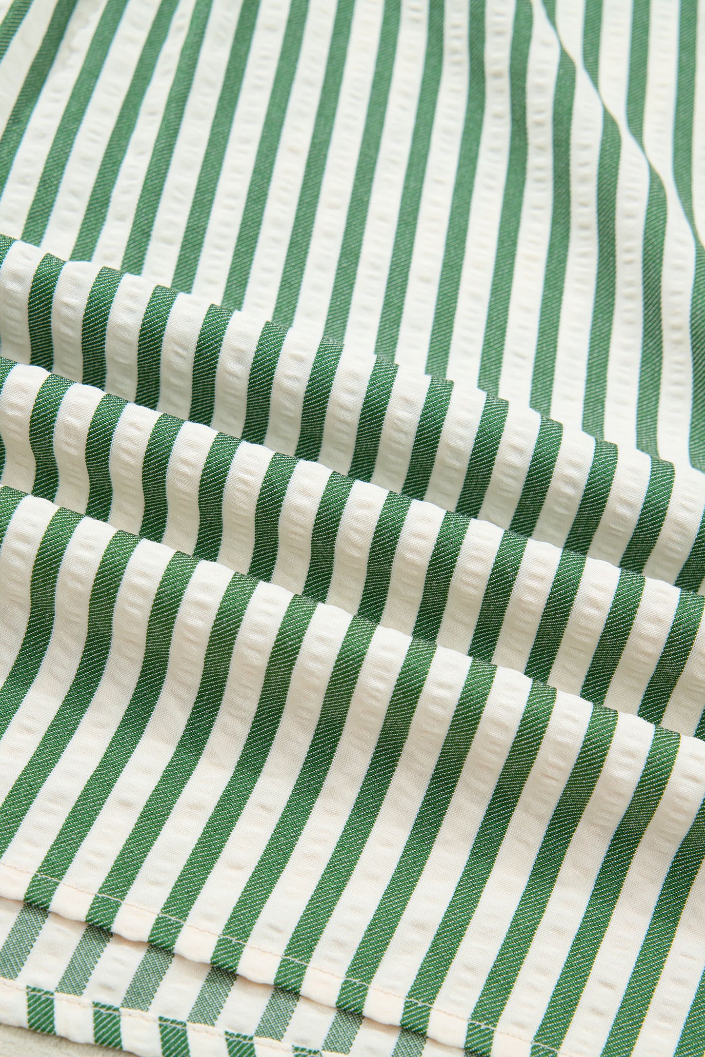 Stripe Collared V-Neck Bubble Sleeve Blouse
