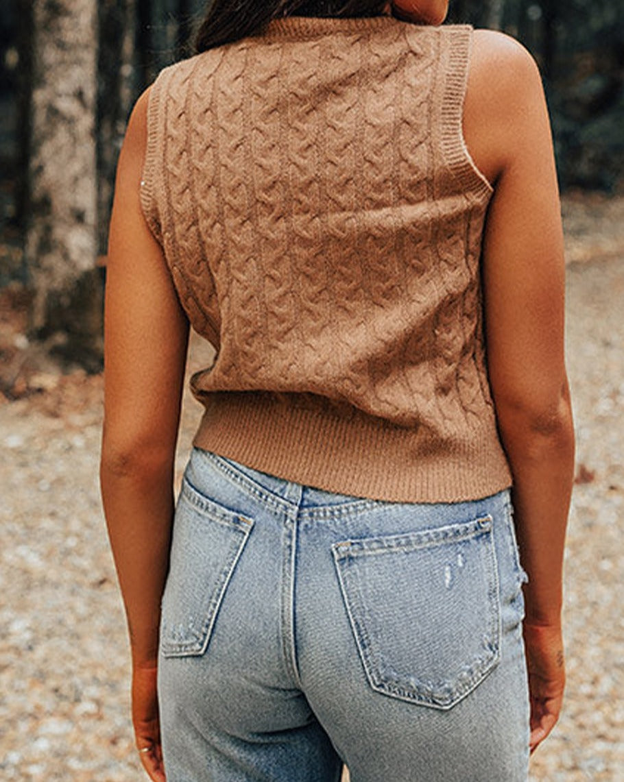 Cable Knit Turtleneck Tank Top