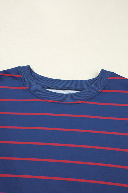 Stripe Overlap Drop Shoulder Pullover Sweatshirt