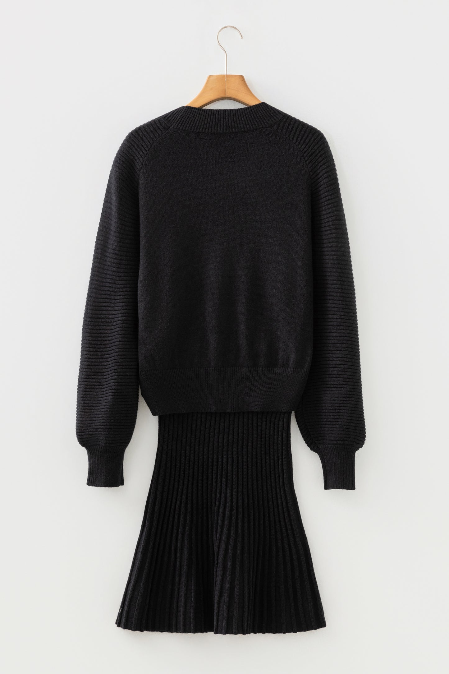 Solid High Neck Sweater and Pleated Mini Skirt Set