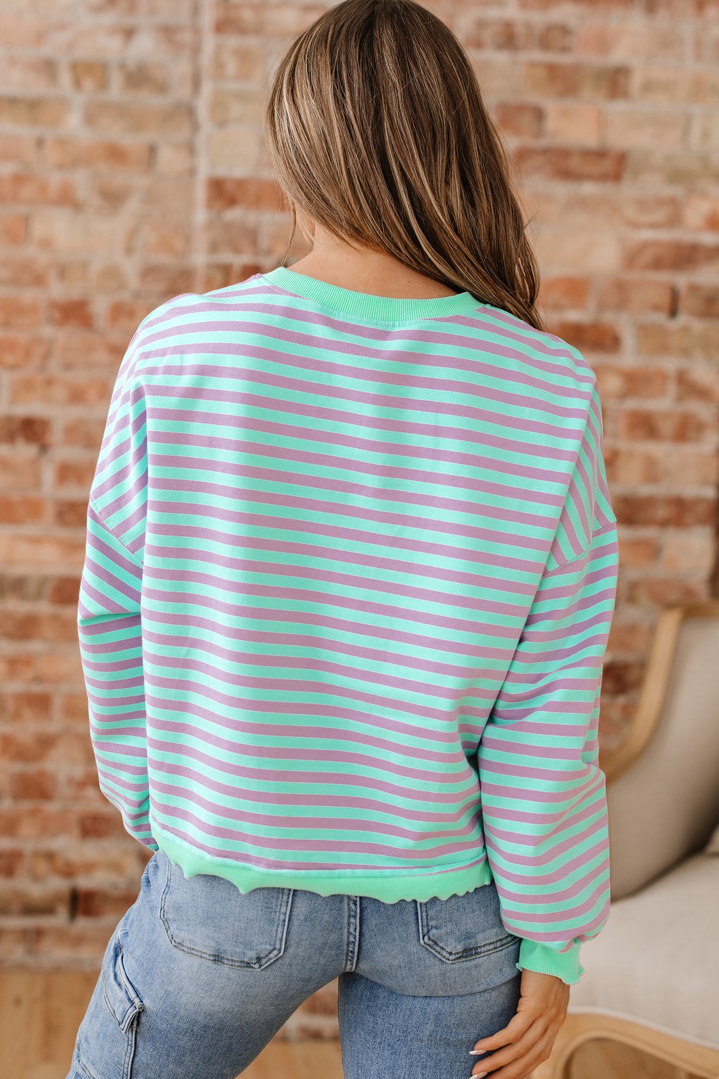 Stripe Reverse Seam Contrast Trim Sweatshirt