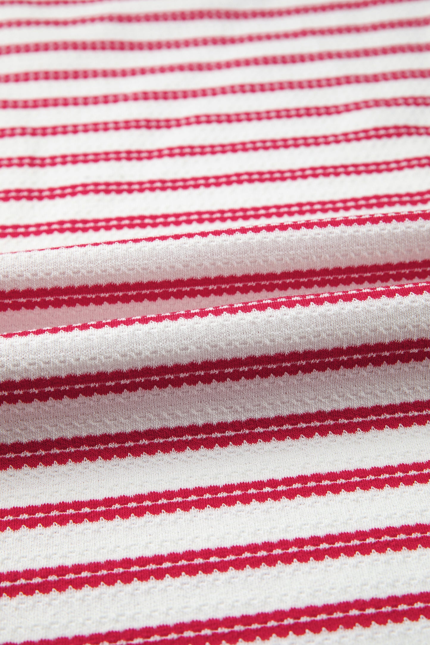 Stripe Textured Knit Buttoned Shoulder Short Sleeve Tee