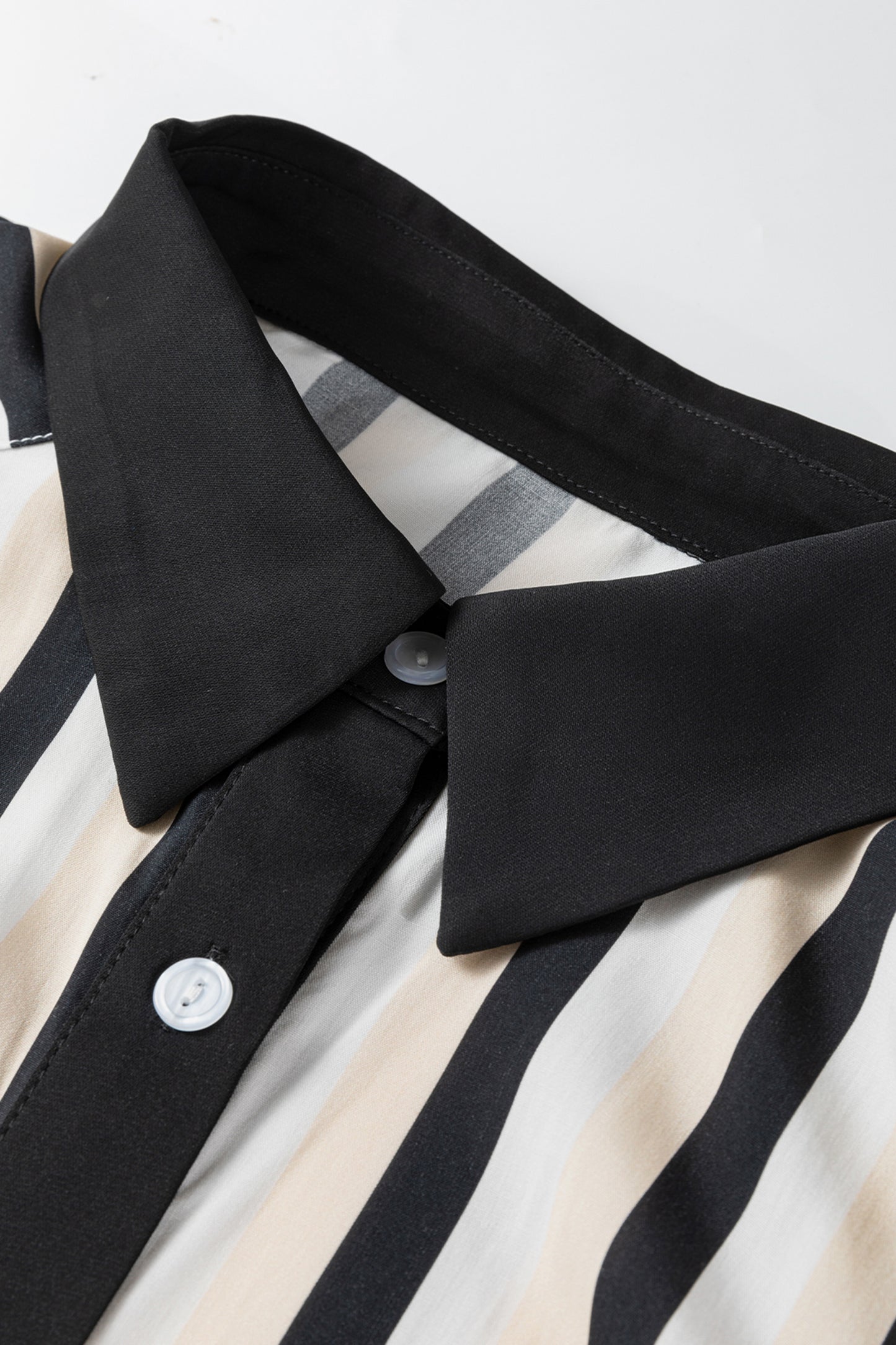 Stripe 3/4 Puff Sleeve Button Midi Dress