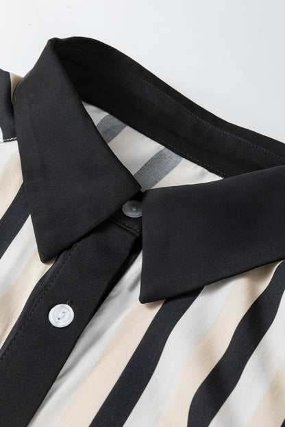 Stripe 3/4 Puff Sleeve Button Midi Dress