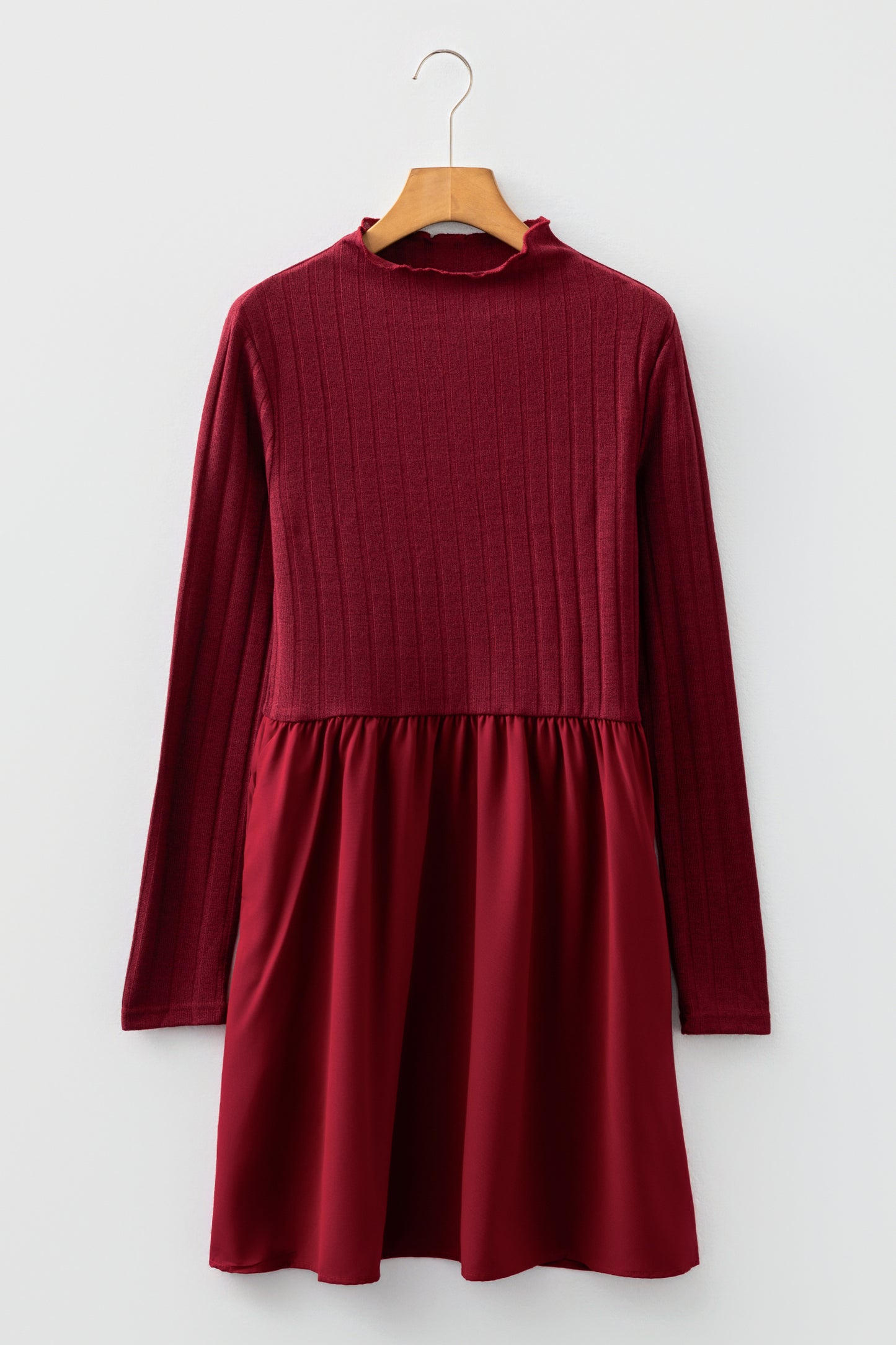 Ribbed Knit Patchwork Long Sleeve Dress