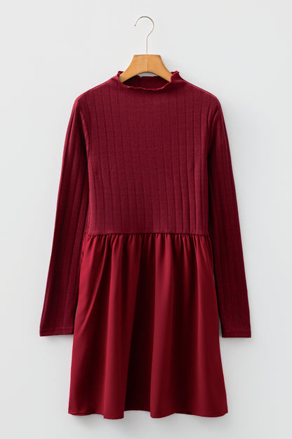 Ribbed Knit Patchwork Long Sleeve Dress
