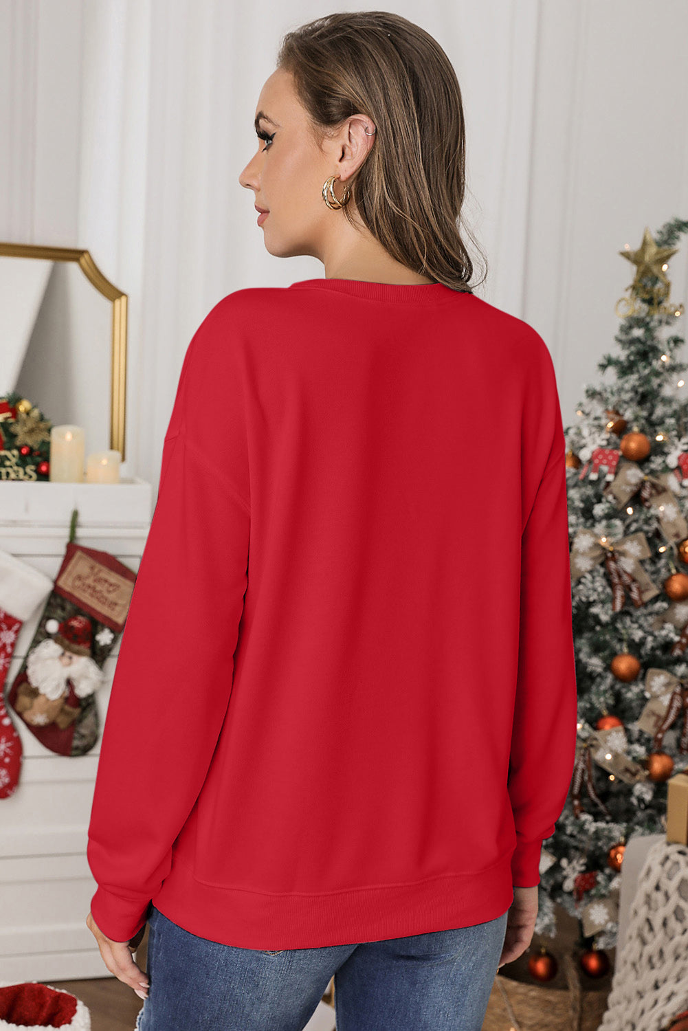 Solid Crew Neck Pullover Sweatshirt