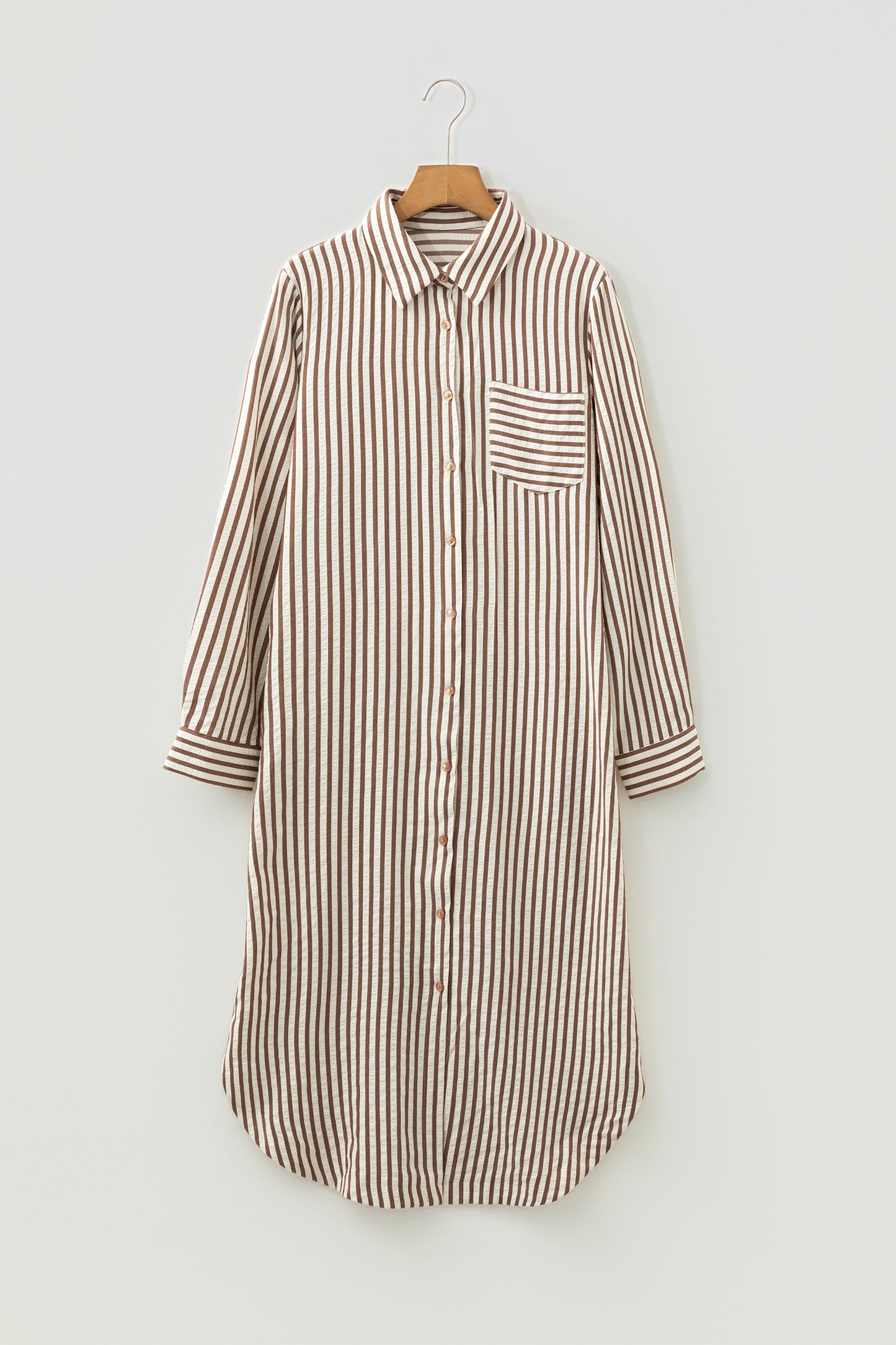 Stripe Textured 3/4 Sleeve Split Hem Midi Dress