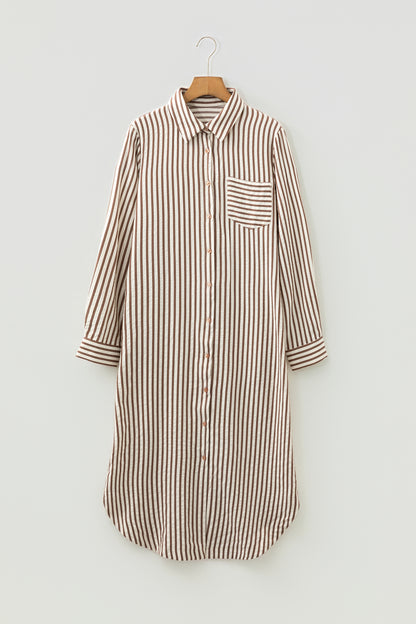 Stripe Textured 3/4 Sleeve Split Hem Midi Dress