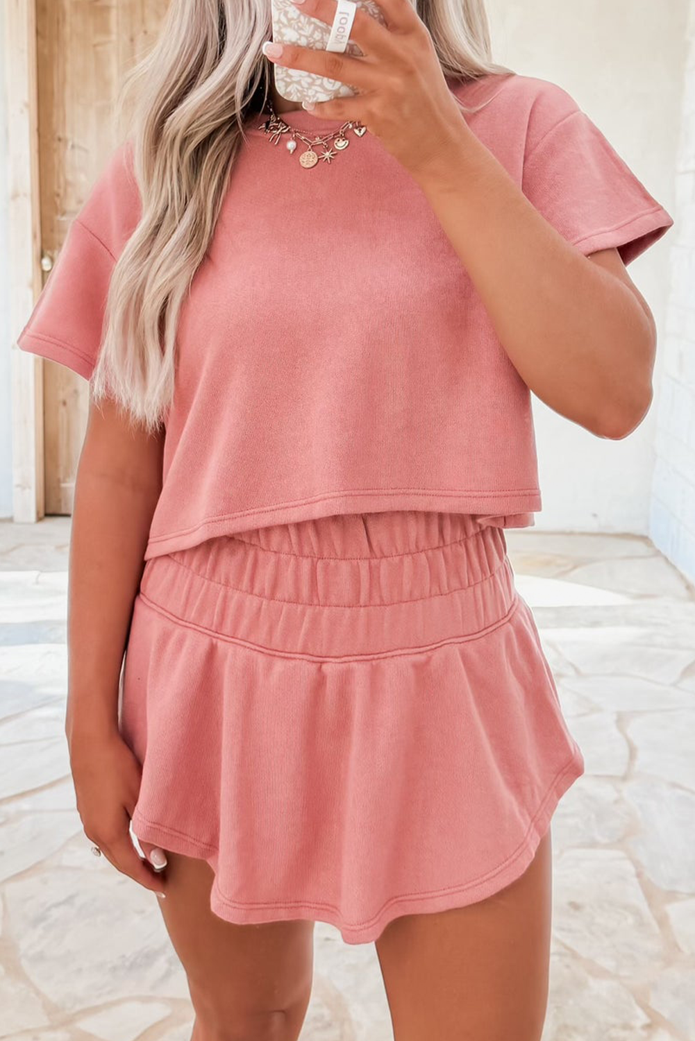 Solid Cropped Tee and Skort Set