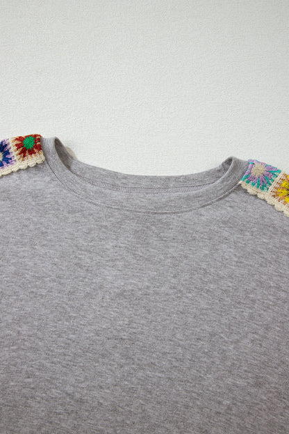 Crochet Trim Dolman Sleeve T-Shirt