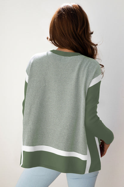 Stripe Colorblock Patchwork Dolman Sleeve Sweater