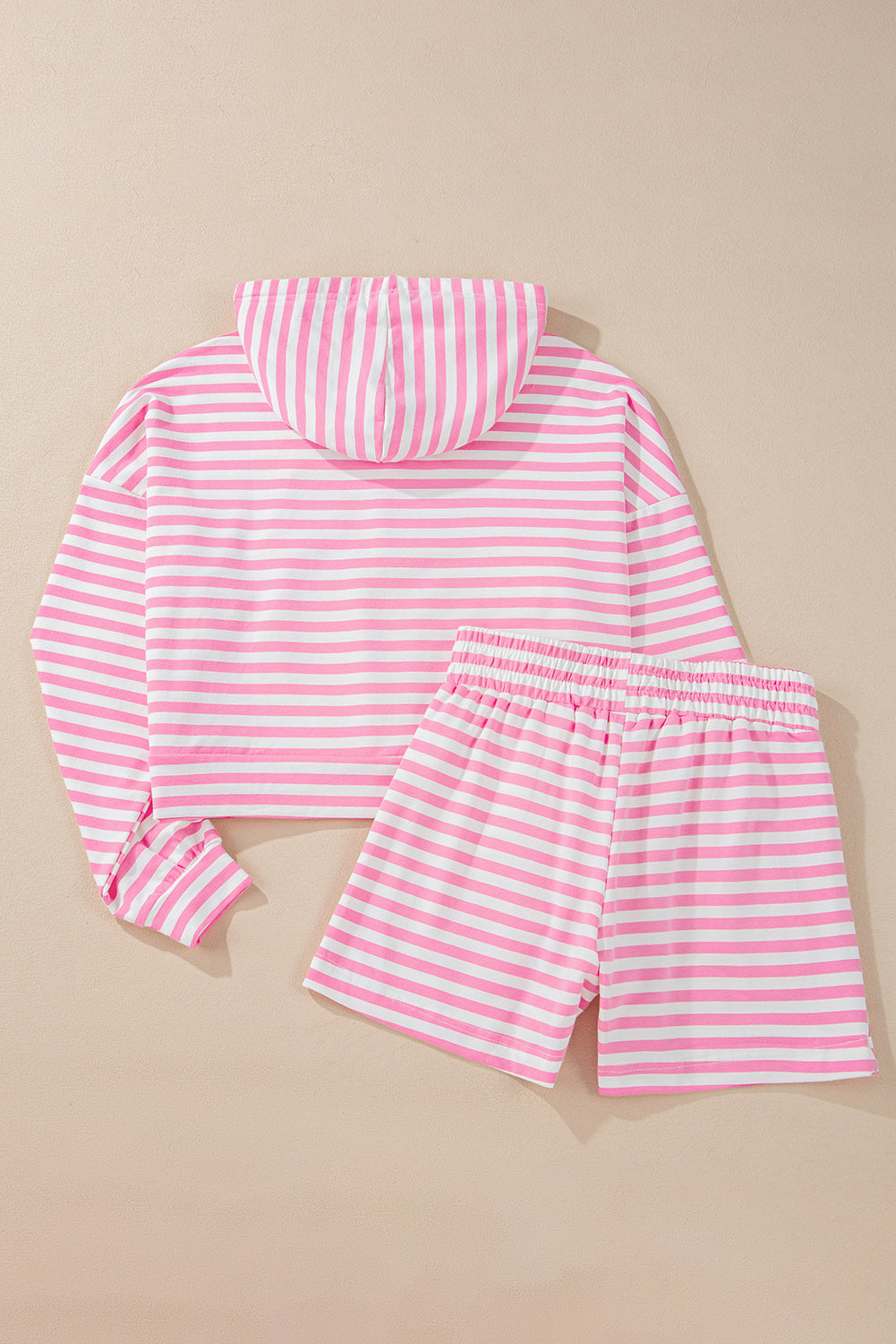 Stripe Pocketed Hoodie and Shorts Set