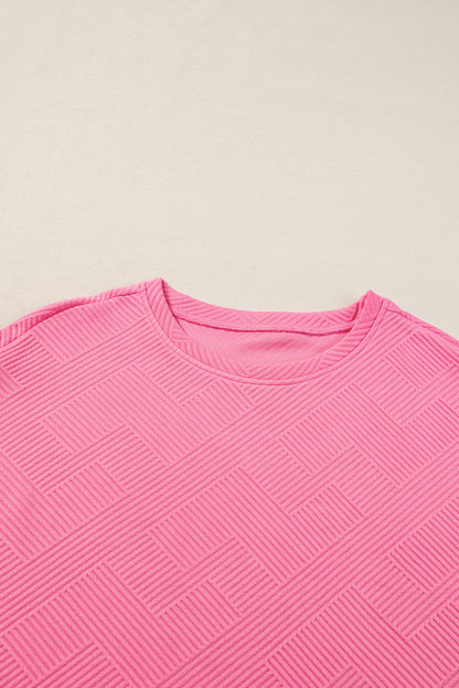 Solid Textured T-Shirt and Drawstring Pants Set