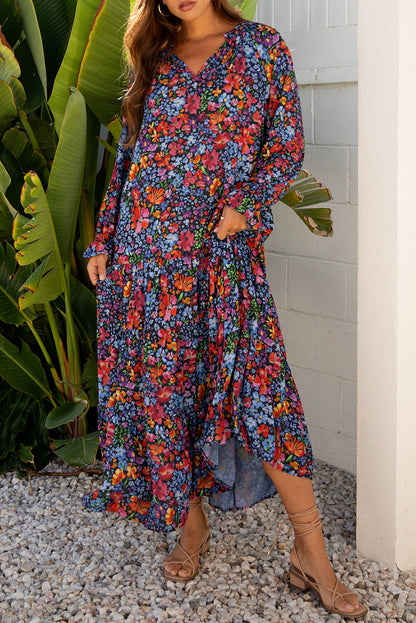 Floral V-Neck Long Sleeve Maxi Dress