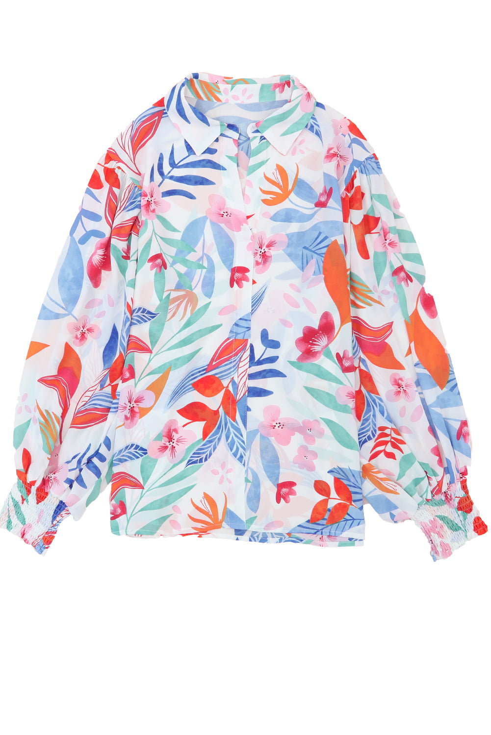 Floral Puff Sleeve Buttoned Shirt