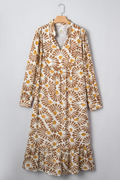 Plus Size Abstract Plant Long Sleeve Maxi Dress