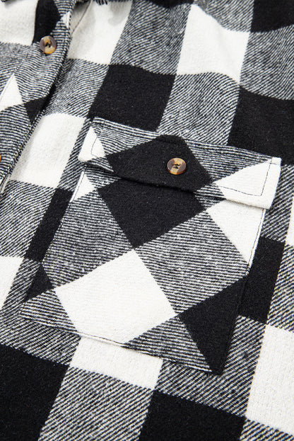 Plaid Patchwork Drawstring Hooded Shacket