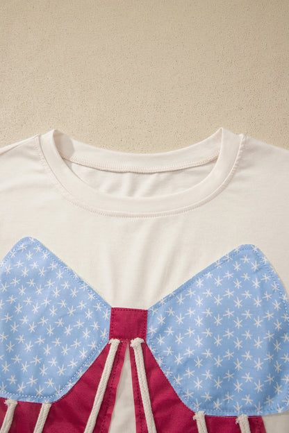 USA Flag Bow Patch Loose Knit T-Shirt