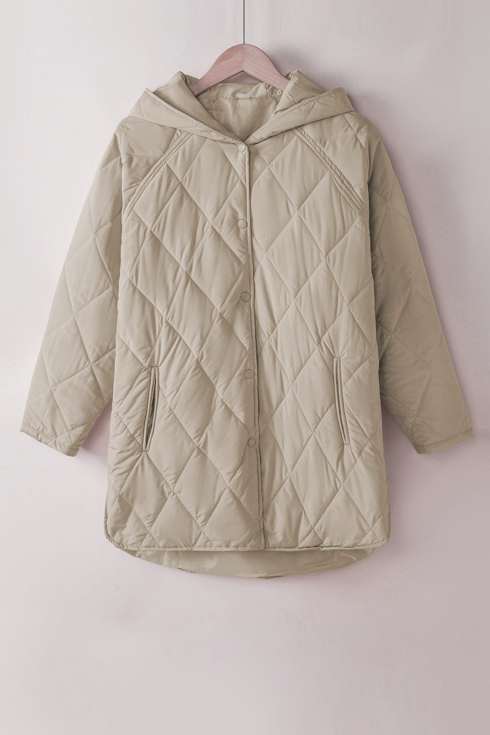 Solid Quilted Snap Button Hooded Puffer Coat