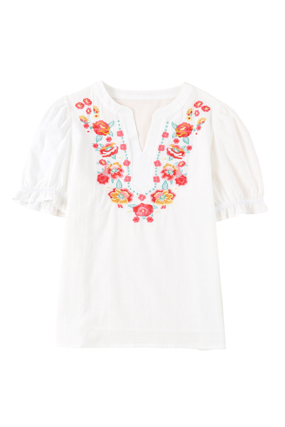 Floral Embroidered Ruffle Blouse