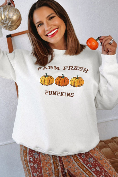 FARM FRESH PUMPKINS Embroidered Thanksgiving Sweatshirt