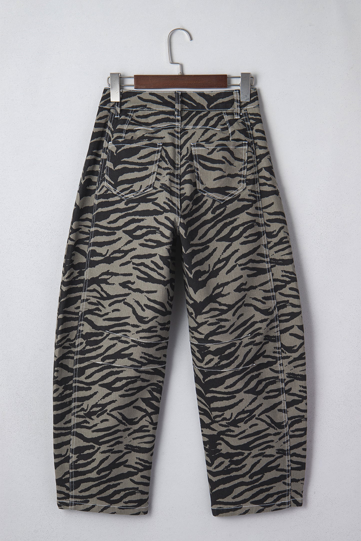 Zebra Stripe Denim Wide Barrel Leg Jeans