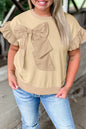 Plus Size Bow Ruffle Short Sleeve Top