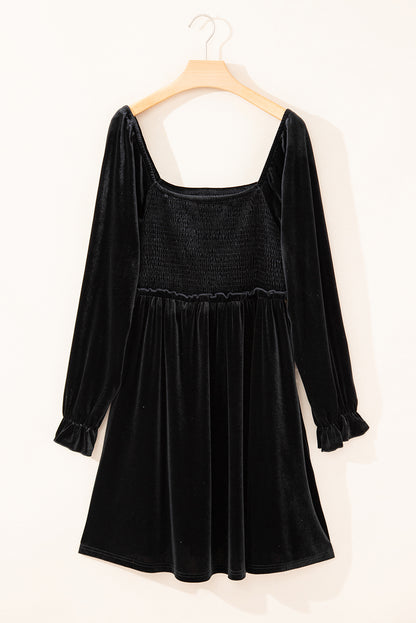 Plus Size Velvet Flounce Long Sleeve Dress