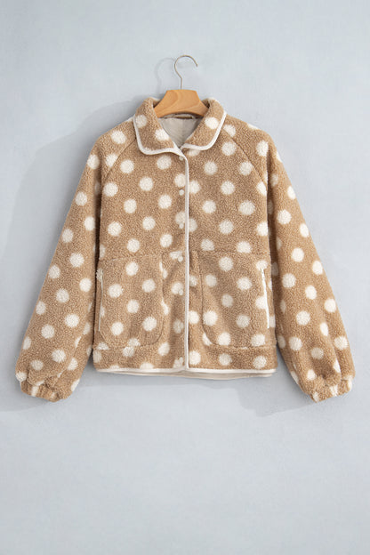 Polka Dot Fleece Zipped Pocket Button Up Jacket