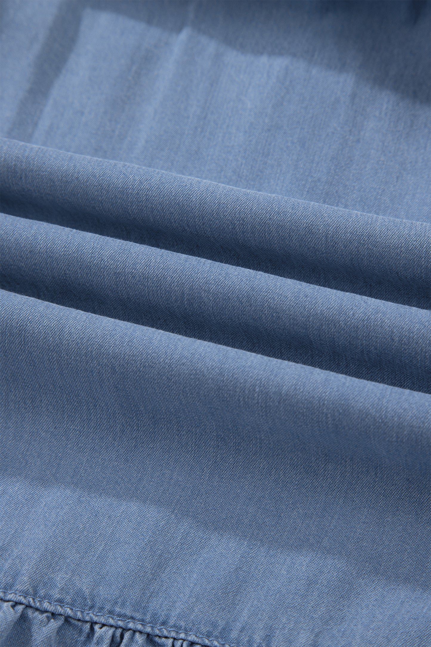 Denim Ruffle Tiered Flared Maxi Skirt