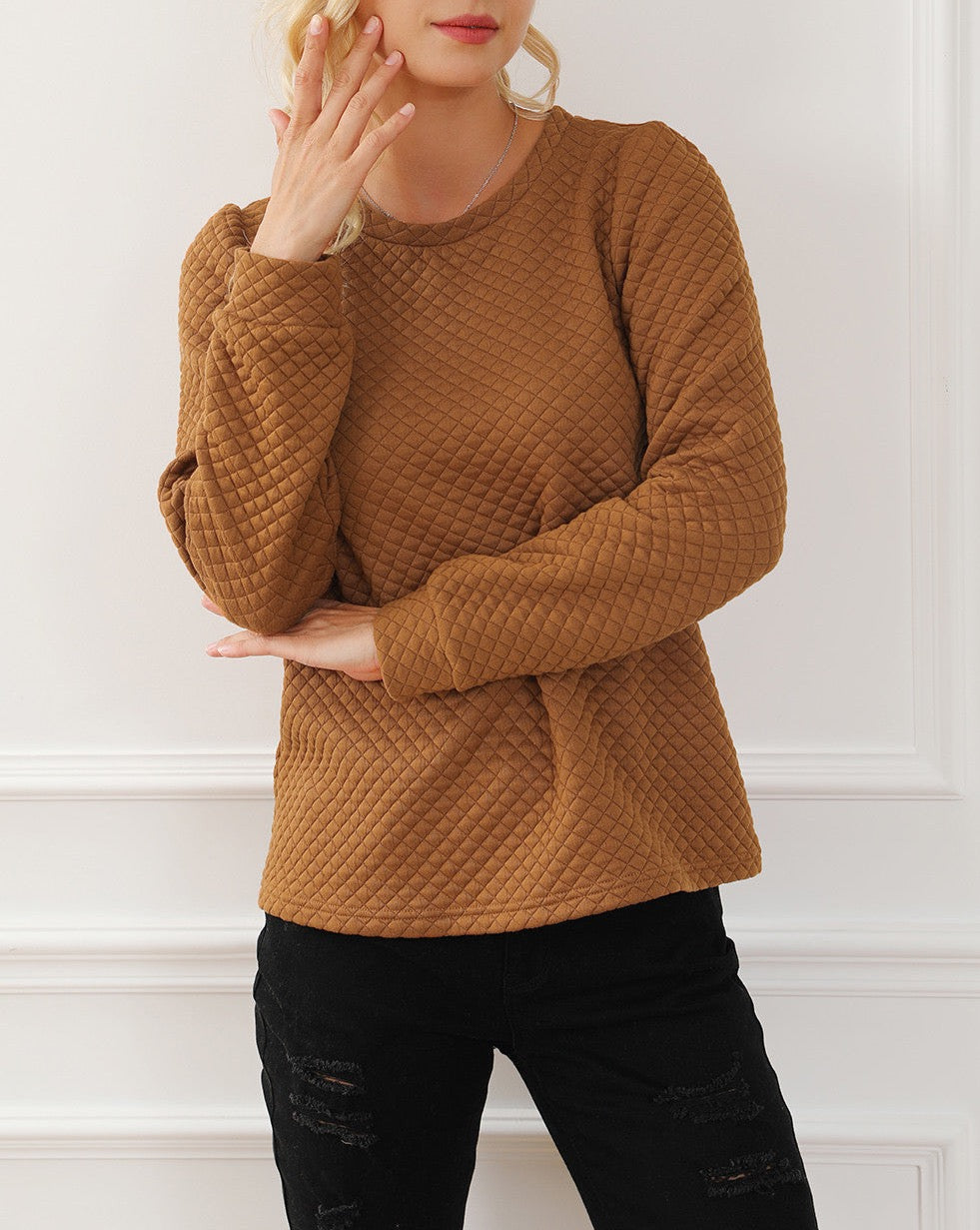 Quilted Puff Sleeve Pullover Sweatshirt