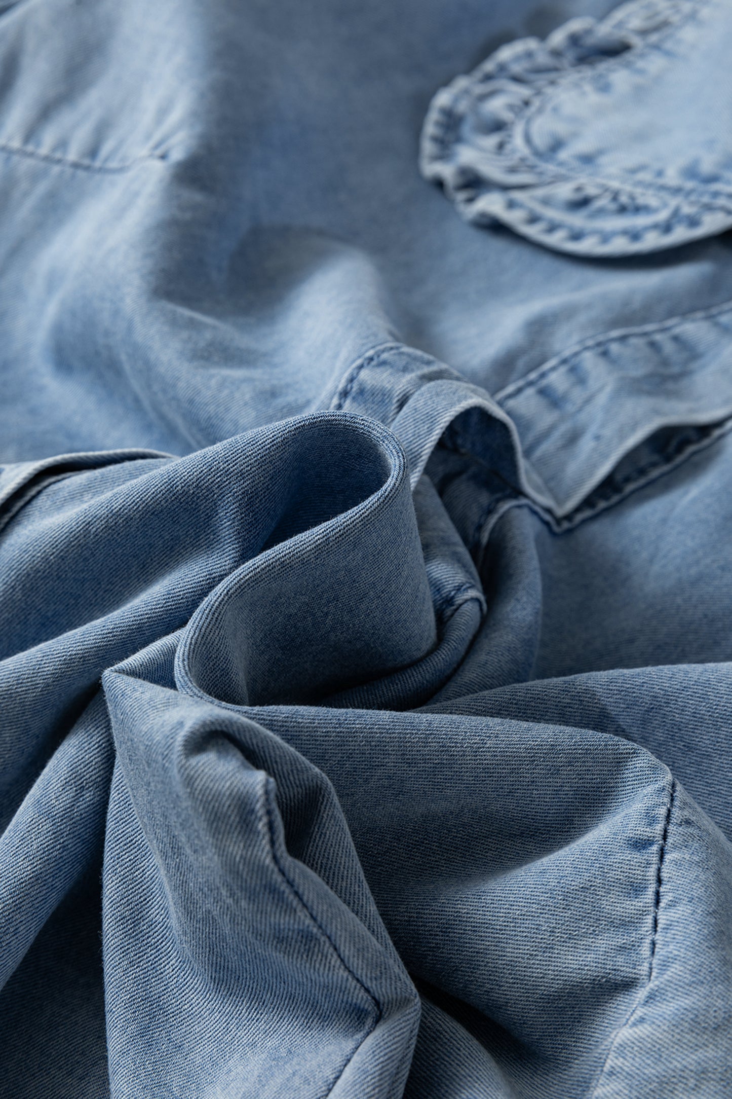 Western Denim Ruffle Peter Pan Collar Shirt