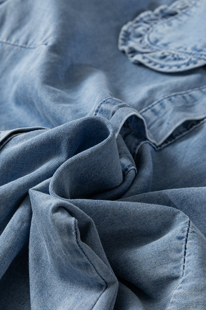 Western Denim Ruffle Peter Pan Collar Shirt