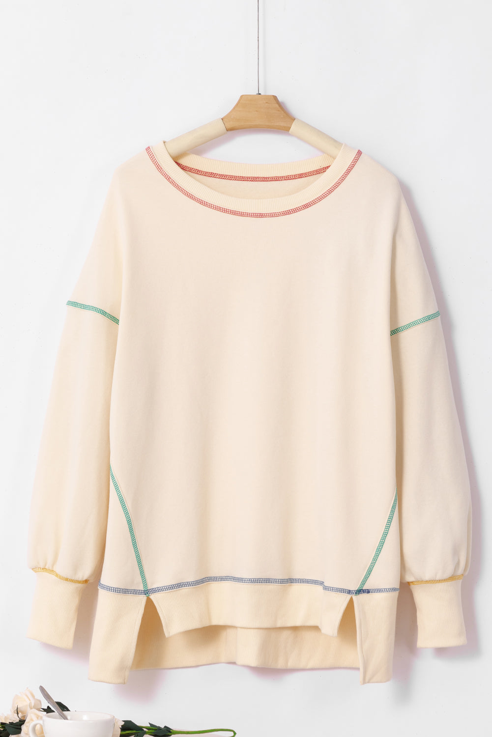 Contrast Stitching Split Hem Sweatshirt