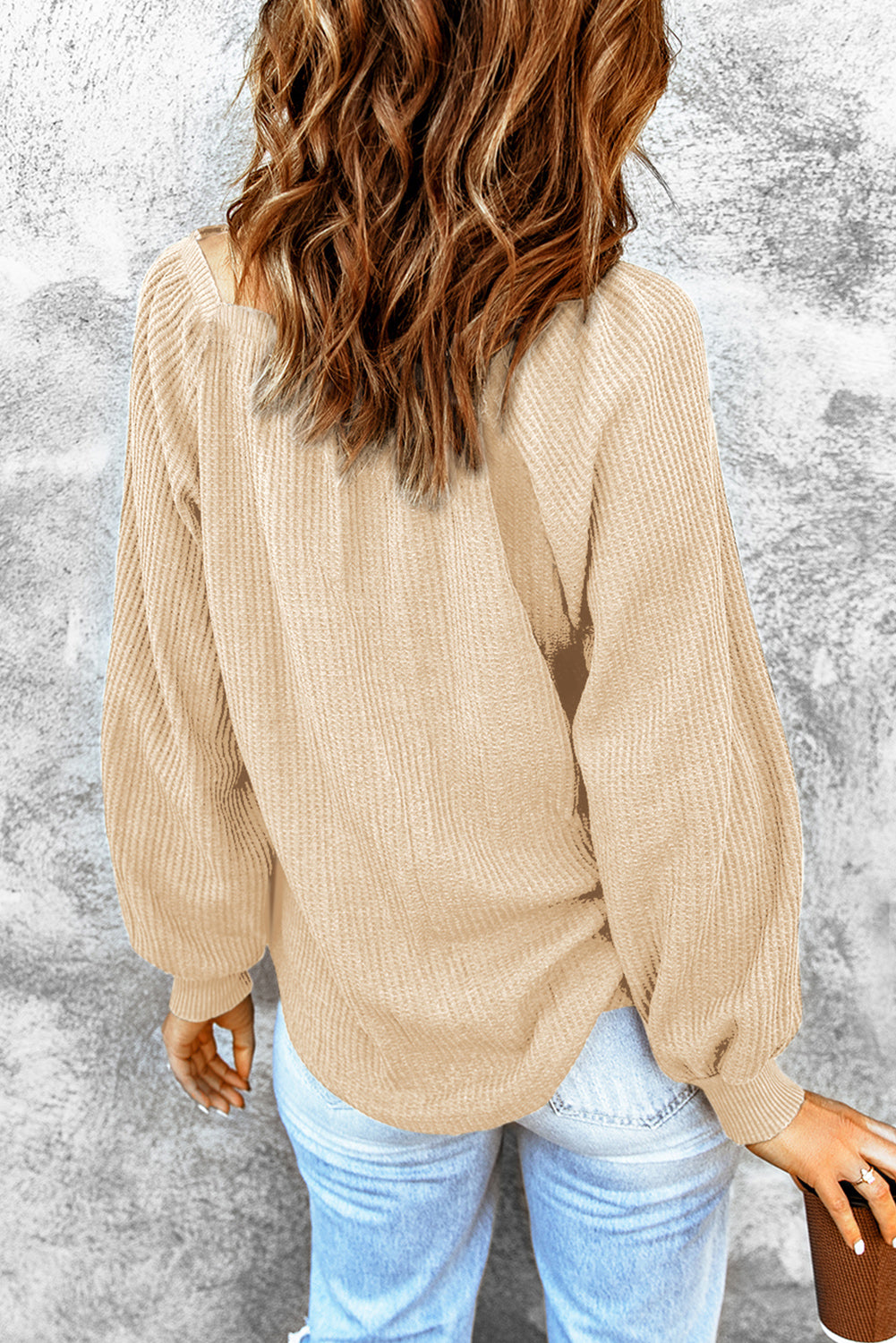 Waffle Square Neck Puff Sleeve Top